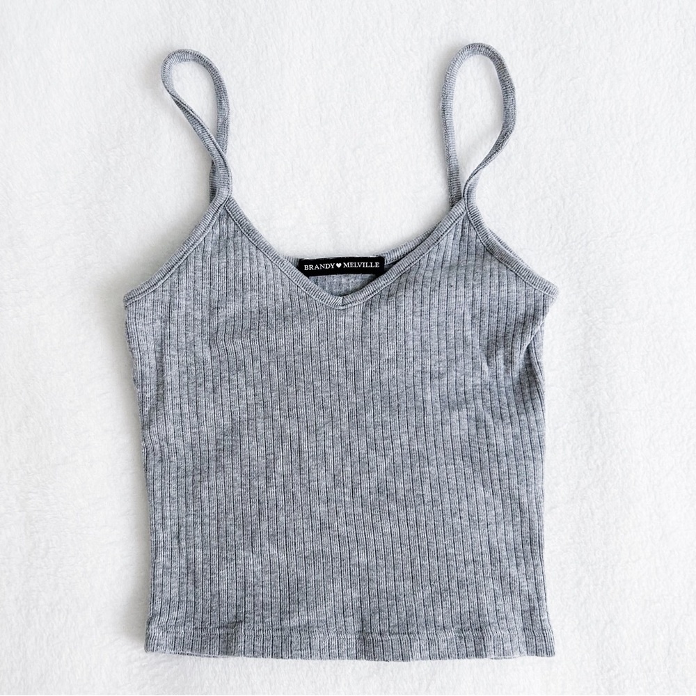 Brandy Melville Lorene Spaghetti Strap Cropped Tank Top Grey One Size - Picture 1 of 6